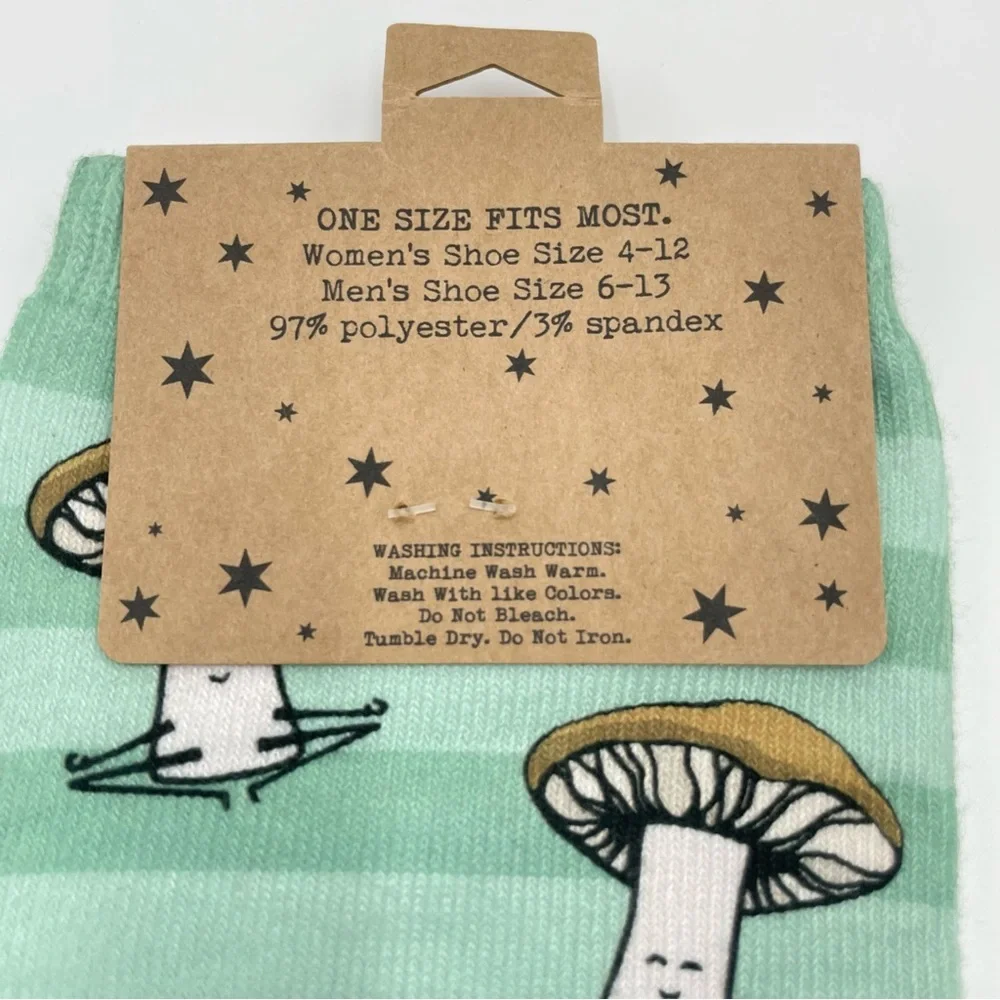 Let That Shitake Go Socks Mushroom Novelty Unisex Pun‎ Green Stripe One Size NWT